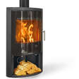 Opus Harmony GLS stove with a glass door and logstore.
